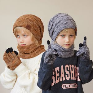 Conjunto De Gorro Bufanda Y Guantes De Punto De Lana Con Etiqueta Para Niños Acrílicos