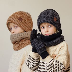Conjunto De Gorro Bufanda Y Guantes De Punto De Lana Con Etiqueta Para Niños Acrílicos