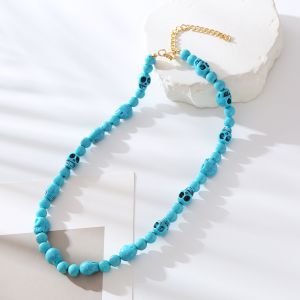 Collar De Cuentas De Calavera Turquesa