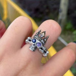 Fashion Silver Copper Set Zirconium Crown Skull Ring