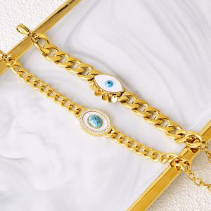 Pulsera De Cadena Ovalada De Acero Y Titanio Con Turquesa