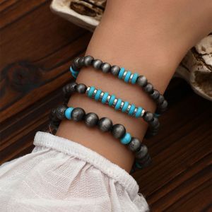 Conjunto De Pulsera Geométrica Con Cuentas De Turquesa