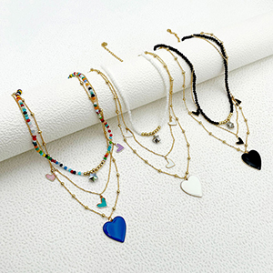 Collar Multicapa Con Cuentas De Amor Geométrico De Acero Inoxidable