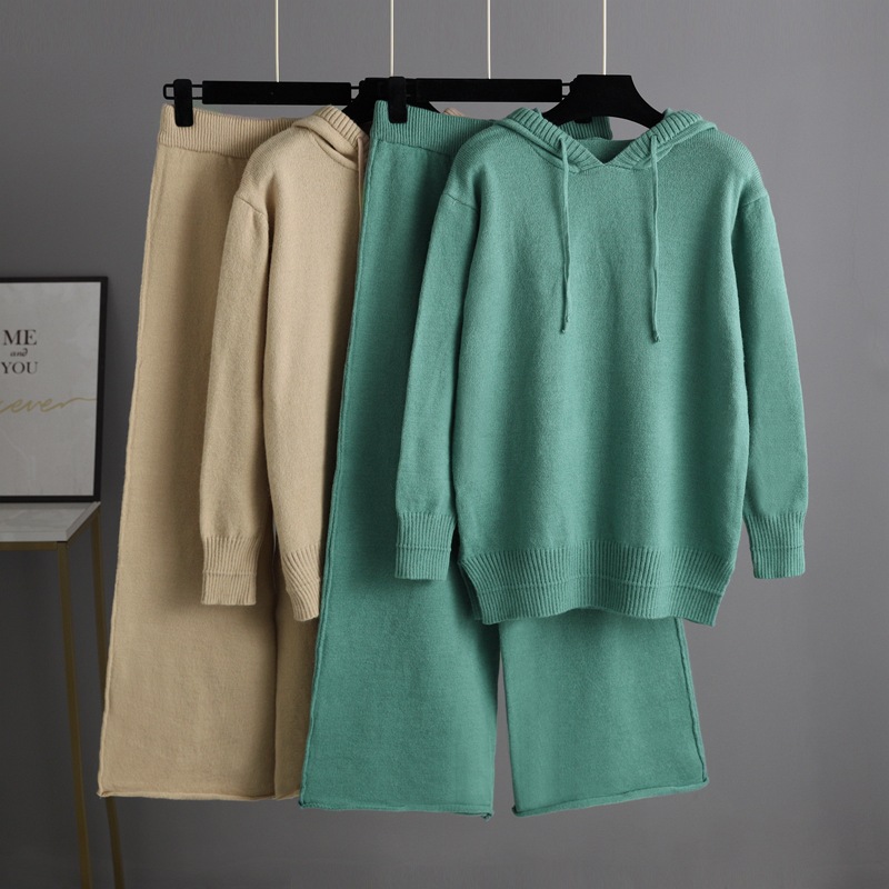 Conjunto Pantalón Ancho Sudadera Punto Acrílico Con Capucha