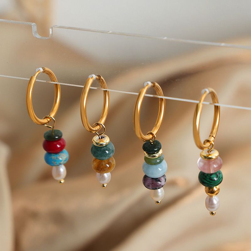 Pendientes Geométricos De Piedra Natural De Acero Titanio