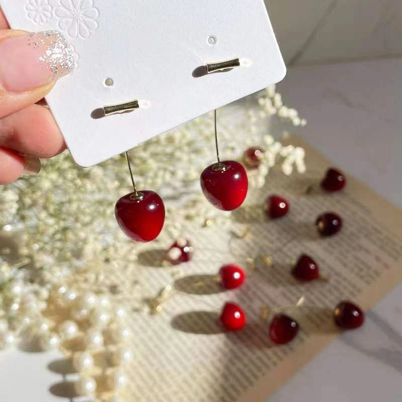 Fashion 19# Metal Diamond Cherry Stud Earrings