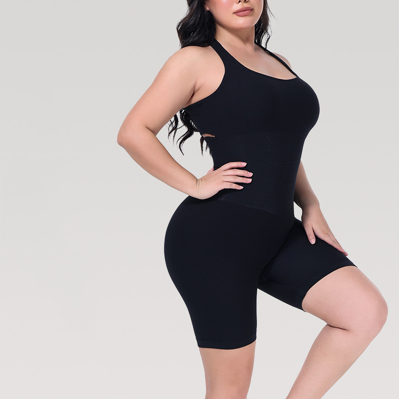 Fashion Brown Nylon Halterneck Tummy Control Body Shaping Jumpsuit