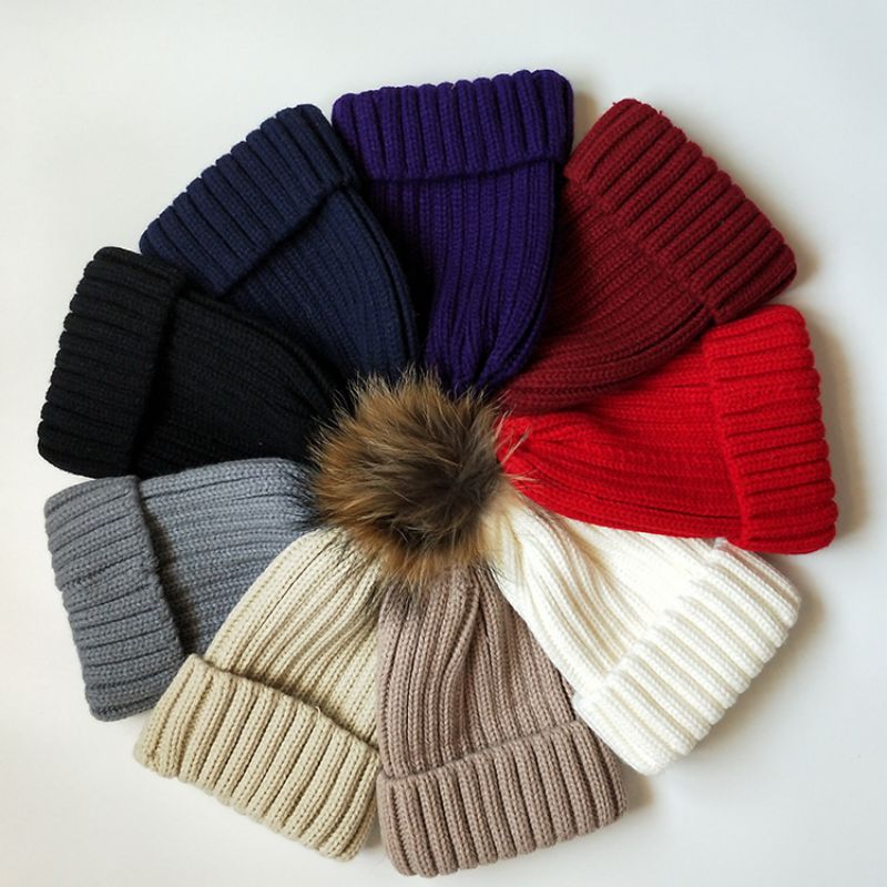 Gorro De Punto Acrílico Para Niños Con Bolas De Lana