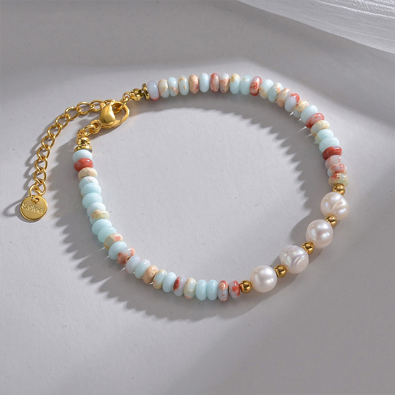 Pulsera De Cuentas Geométricas De Perlas De Acero Y Titanio