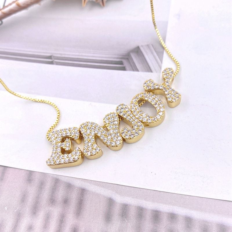 Collar De 26 Letras De Circonio Con Incrustaciones De Cobre