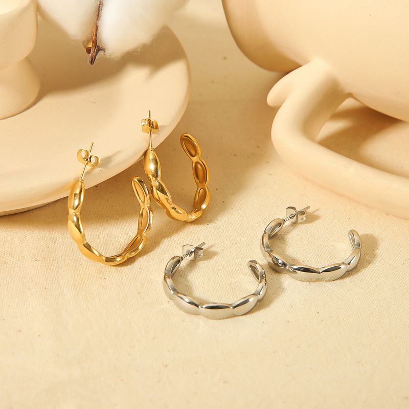 Fashion Silver Stainless Steel Geometric C-shaped Earrings