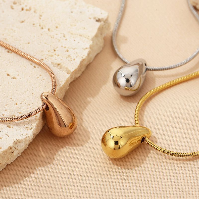 Conjunto De Collar Y Aretes De Cadena De Serpiente Con Gota De Agua Sólida De Acero Inoxidable