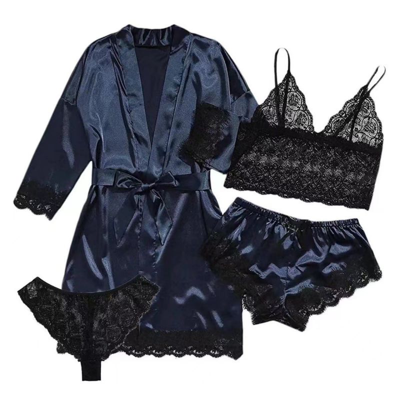 Fashion Claret Polyester Lace Underwear Pajamas Set