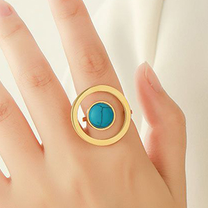 Anillo Redondo De Acero Titanio Con Incrustaciones De Turquesa