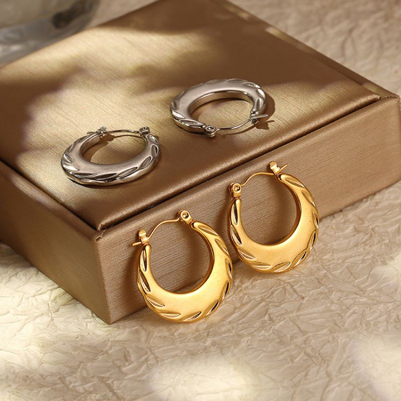 Fashion Gold Stainless Steel Pattern Round Earrings