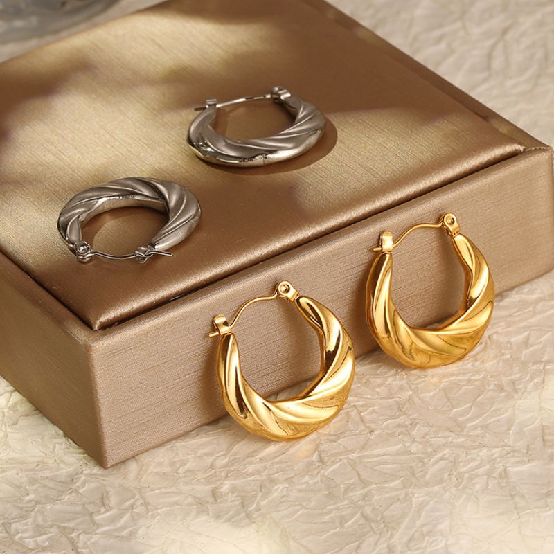Fashion Gold Stainless Steel Twist Irregular Earrings
