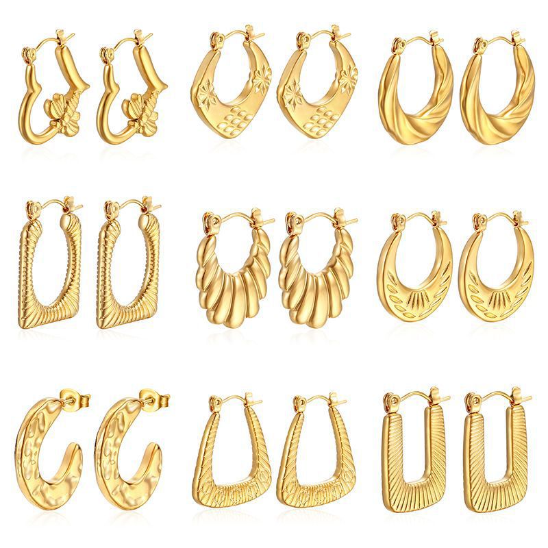 Fashion Hydraulic 007 Gold Stainless Steel Geometric Round Earrings