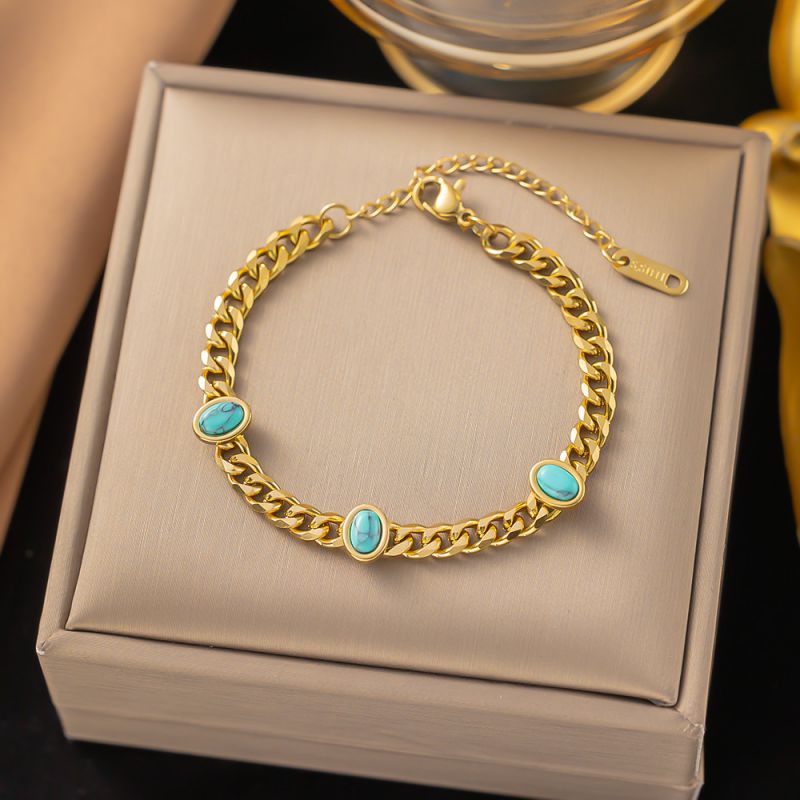 Pulsera De Cadena De Pino Azul Ovalada De Acero Y Titanio