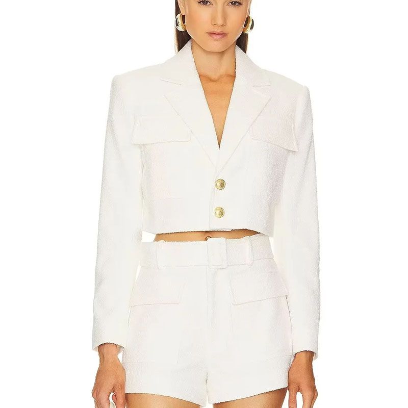 Traje Blazer Corto Con Solapa De Poliéster