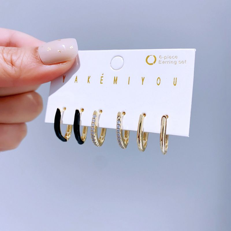 Fashion Gold Copper Inlaid Zirconium Geometric Earring Set