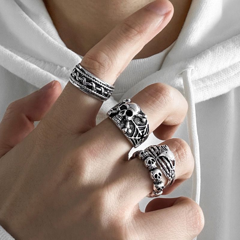 Fashion Silver Alloy Geometric Skull Ring Set