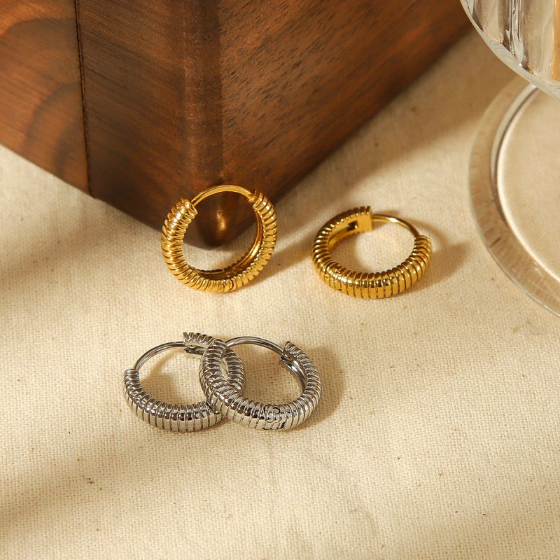 Fashion Silver Stainless Steel Gold Plated Round Earrings