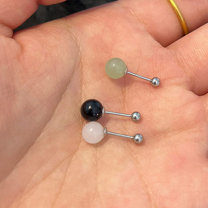 Pendientes De Bolas De Jade Blanco Con Tornillo De Cobre (individuales)