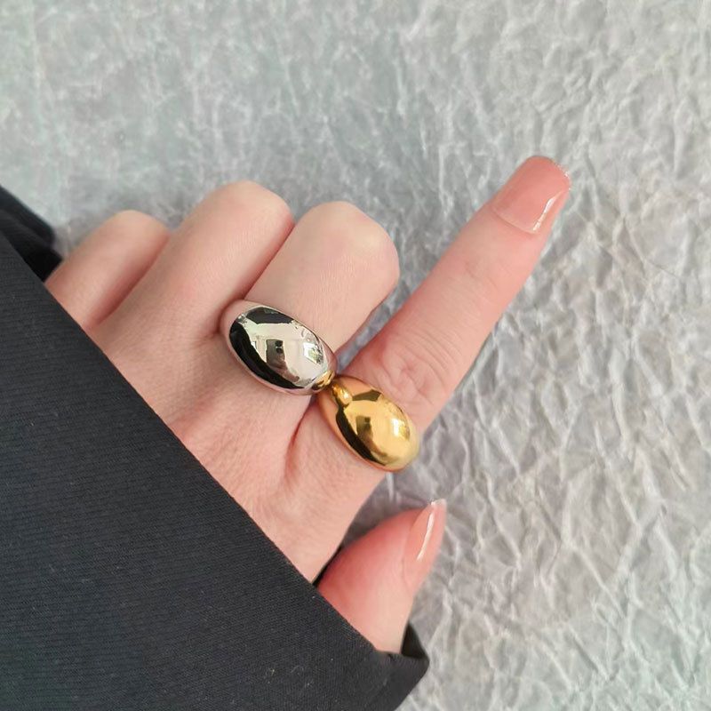 Fashion White Gold Copper Round Glossy Men's Open Ring
