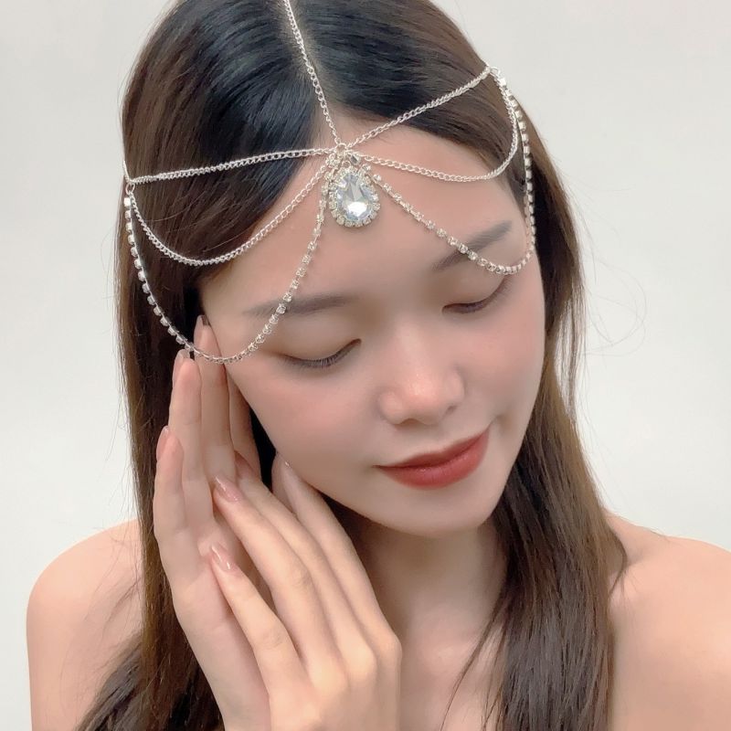 Fashion Silver Geometric Diamond Drop Forehead Ornament