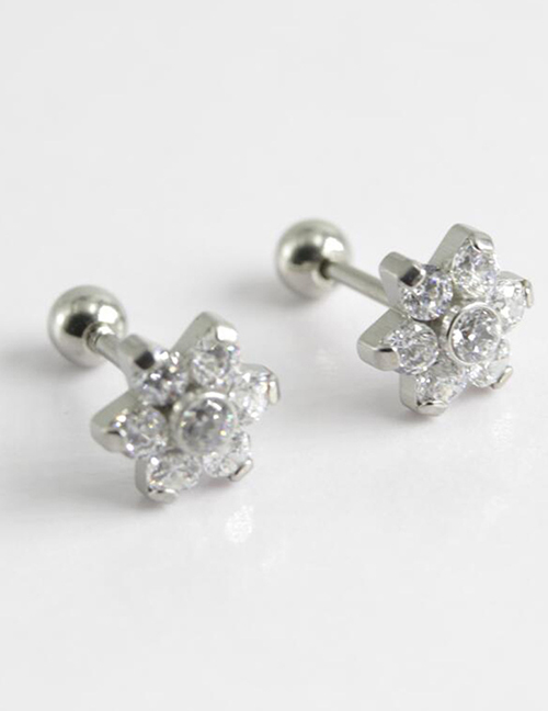 Aretes Perforantes De Flor De Zirconio Con Incrustaciones De Acero De Titanio (individual)
