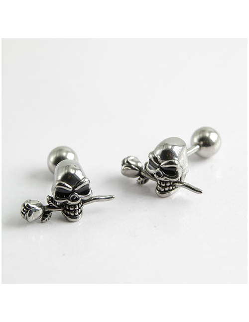 Pendientes De Tuerca Con Piercing De Calavera De Rosa De Acero De Titanio (individual)