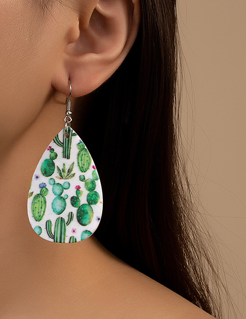 Fashion Cactus Acrylic Print Drop Earrings