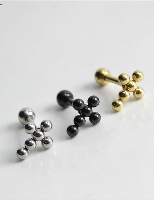Pendientes De Tuerca Con Cruz De Acero De Titanio (individual)