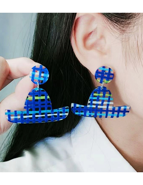 Fashion 6# Acrylic Check Hat Stud Earrings