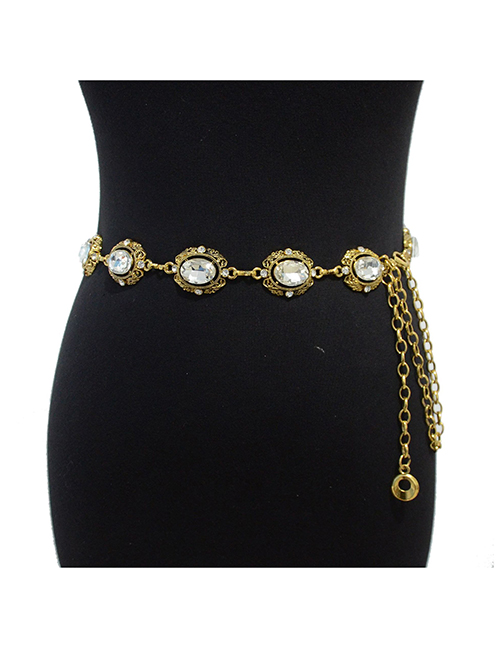 Fashion Vintage Gold Metal Oval Rhinestone Body Chain