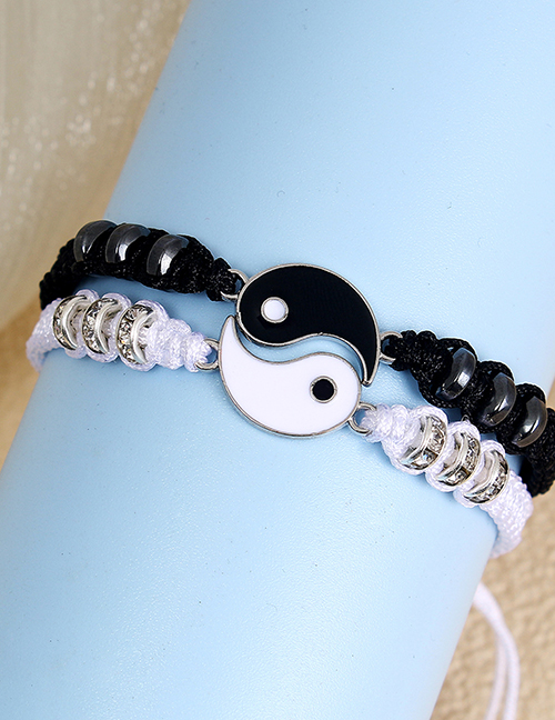 Fashion Pair Of Black And White Tai Chi Black Gallstone Diamond Braided Bracelets Geometric Drip Oil Tai Chi Cord Bracelet Set