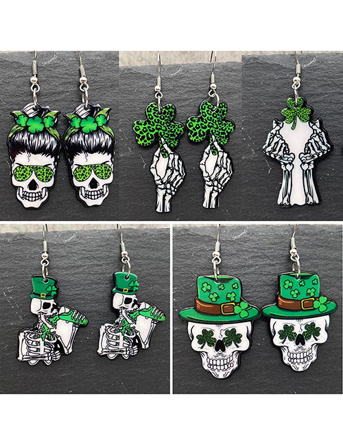 Fashion F Acrylic Skull Clover Geometric Earrings