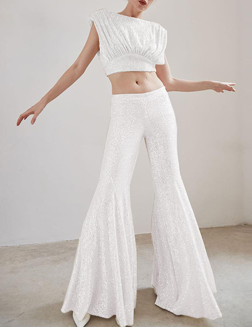 Conjunto De Pantalones Acampanados De Tiro Medio Sin Mangas Con Lentejuelas