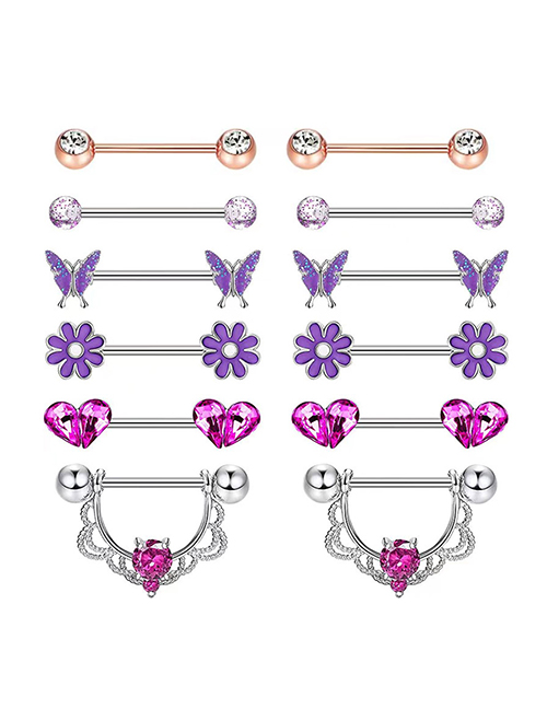 Juego De Anillos Para El Pecho Con Forma De Mariposa Y Diamantes De Acero Inoxidable