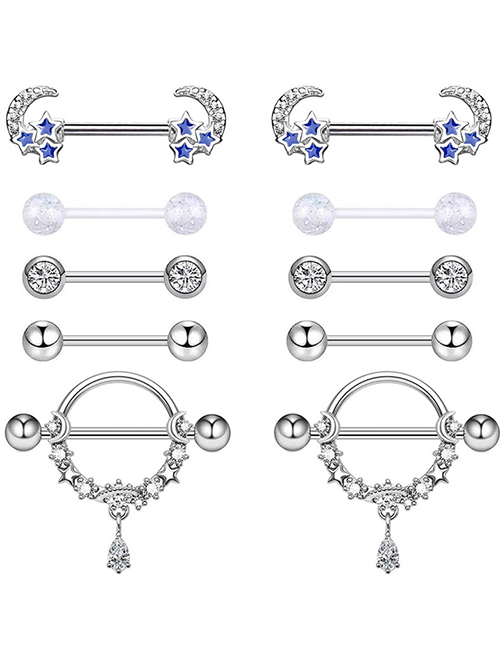 Juego De Anillos Para El Pecho Con Forma De Luna Geométrica Con Diamantes De Acero Y Titanio