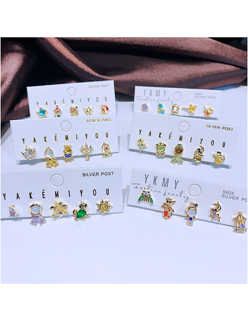 Fashion 6# Zirconia Geometric Earrings Set In Copper