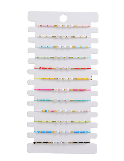 Fashion Color Pearl And Rice Bead Beaded Braided Bracelet Set