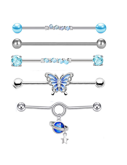 Pendientes Piercing Geométricos Mariposa Planeta Acero Titanio