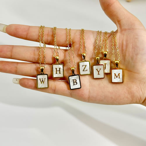 Fashion A Titanium Steel 26 Letter Square Necklace