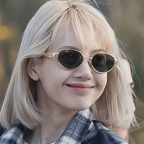 Fashion Golden Frame Tea Chips Metal Oval Sunglasses