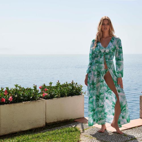 Blusa De Malla Con Cuello De Pico Y Lazo Estampado