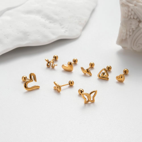 Fashion 1# Silver Titanium Steel Geometric Piercing Stud Earrings (single)