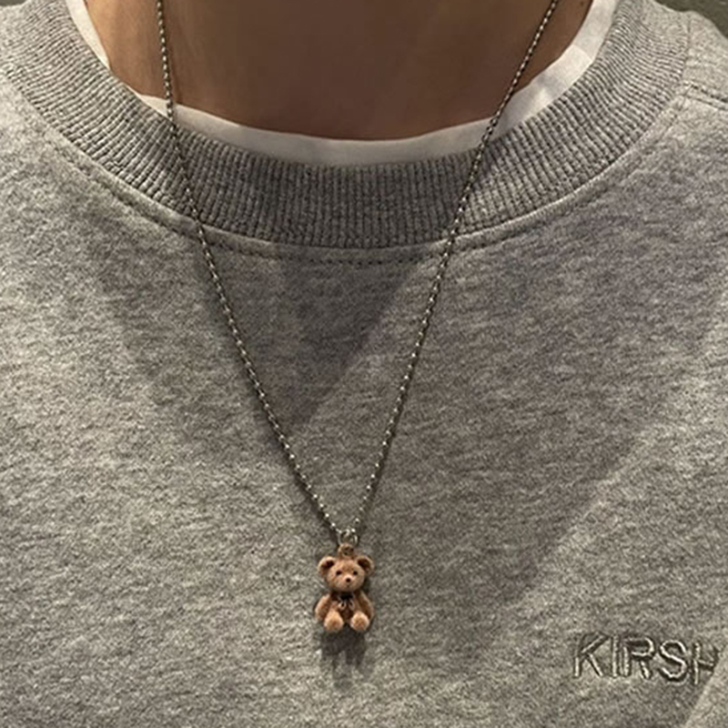 Fashion Silver Men's Flocked Bear Necklace
