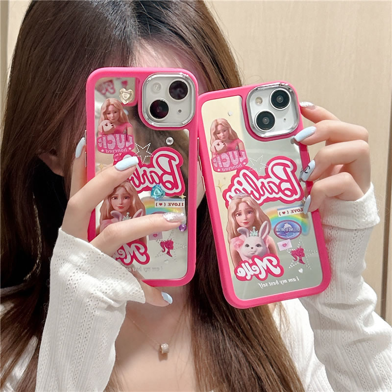 Funda De Tpu Con Estampado De Barbie Para Iphone + Pegatina De Diamante