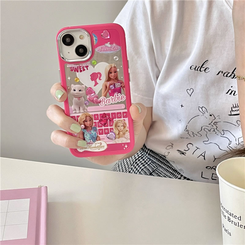Funda De Tpu Con Estampado De Barbie Para Iphone + Pegatina De Diamante